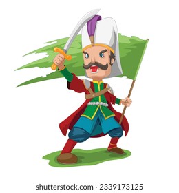 Caballero otomano guerrero ataca vector de personajes de caricatura