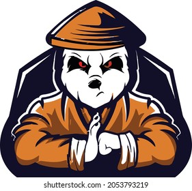 warrior panda wearing hat e gaming logo template