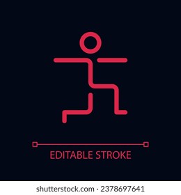 Warrior pose pixel perfect color linear ui icon for dark theme. Stretching exercise. Yoga. Outline isolated user interface pictogram. GUI, UX design for night mode. Editable stroke. Arial font used