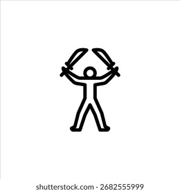 pose de guerreiro com ícone de contorno de lâmina dupla. figura guerreiro linha arte ilustração.