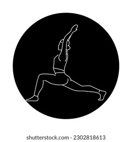 Warrior I Pose Virabhadrasana color line illustration. Pictogram for web page, mobile app, promo.