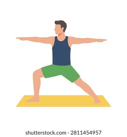 Warrior Pose Yoga Illustration Containing warrior pose, yoga exercise, flexibility, and flat illustration. Flat illustration