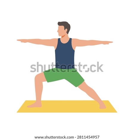 Warrior Pose Yoga Illustration Containing warrior pose, yoga exercise, flexibility, and flat illustration. Flat illustration
