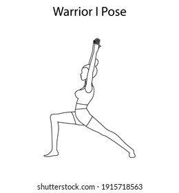 Guerrero I Pose Yoga Workout Esquema sobre el fondo blanco. Ilustración del vector