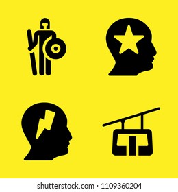 warrior, profile, cable car cabin and profile vector icon set. Sample icons set for web and graphic design