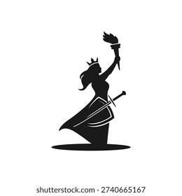 Warrior Queen with Torch Logo – Female Knight Silhouette Symbol
