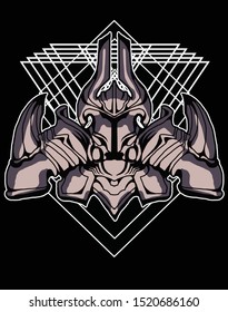warrior robot head with sacred geometry