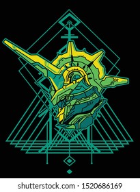 warrior robot head with sacred geometry