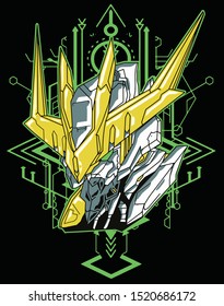 warrior robot head with sacred geometry