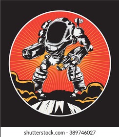 Warrior Robot Illustration/ Fully editable Eps10, isolated on black.