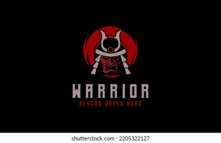 Warrior Samurai helmet logo. Vector illustration of a samurai with demon face. Modern Style icon design template.