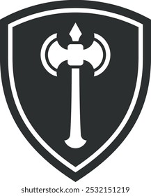 Warrior shield black icon. War knight symbol