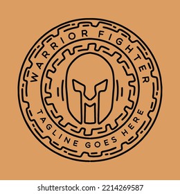 warrior shield helmet illustration Monoline Vector Logo, armour sparta vintage badge, creative emblem Design For Business