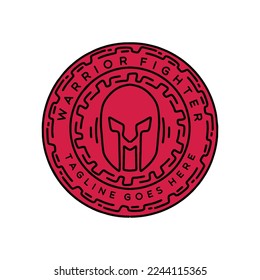 warrior shield helmet illustration Monoline Vector Logo, armour sparta vintage badge, creative emblem Design For Business