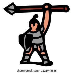 warrior with shield raising his spear