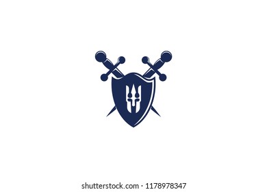 warrior shield and sword protect logo design inspiration
