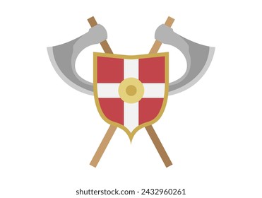 Escudo guerrero con dos ejes de batalla.