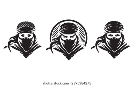 Variaciones del logo de la silueta guerrera. Logo de la cabeza del guerrero. Logo de Gaming, logo de Ninja