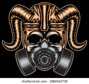 Warrior skull with gas mask. Premium vector