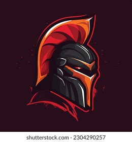 warrior spartan knight head e sport logo badge vector illustration