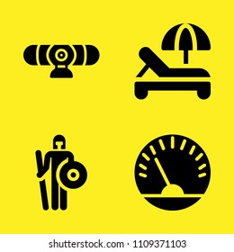 warrior, speedometer, webcam and sun umbrella vector icon set. Sample icons set for web and graphic design