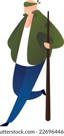 Warrior With Stick Curvy 2 UI Banner Illustration Vector EPS