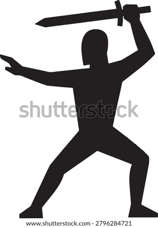 Warrior with sword, attacking stance, ready for battle.