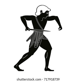 A warrior with a sword in his hands. Vector illustration in ancient Greek style.