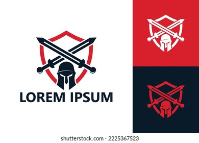 Warrior sword and shield logo template design vector