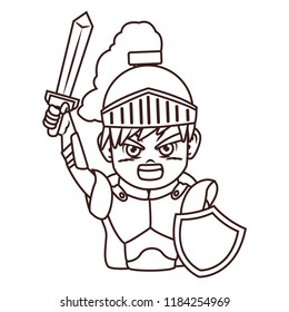 Warrior with sword videogame cartoon in black and white