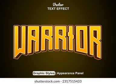 warrior text effect with orange color graphic style and editable.