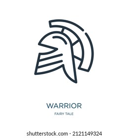 warrior thin line icon. helmet, ancient linear icons from fairy tale concept isolated outline sign. Vector illustration symbol element for web design and apps.