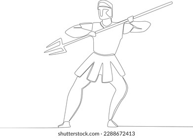 A warrior using a spear. Ancient warrior one-line drawing