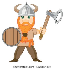 Warrior viking with axe and shield on white background is insulated