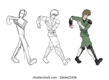 warrior walking sketch