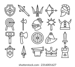 warrior and weapon icons set