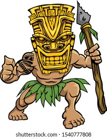 Warrior wearing a Tiki Mask