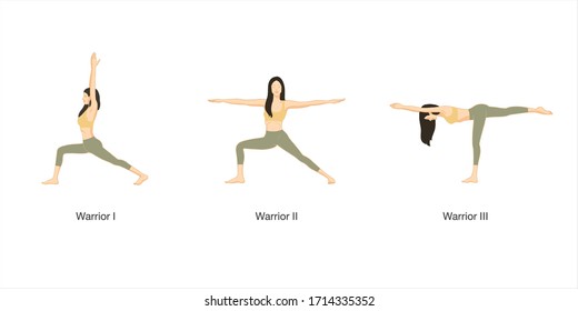 warrior yoga pose  Vector isolation on White background Cartoon vector yoga pose healthy and beauty