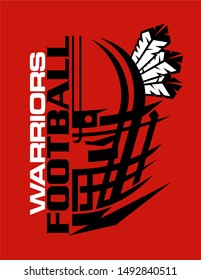 warriors football team design with half 
 facemask and feathers for school, college or league