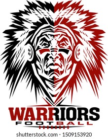 warriors football team design with mascot and laces for school, college or league