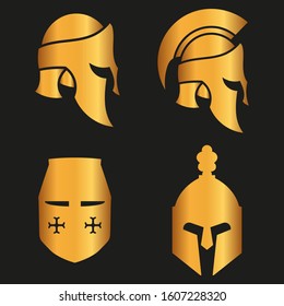 WARRIOR'S HELMET. Vector set of Roman or Greek warrior helmet.