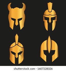 WARRIOR'S HELMET. Vector set of Roman or Greek warrior helmet.