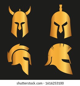 WARRIOR'S HELMET. Vector set of Roman or Greek warrior helmet.