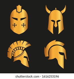 WARRIOR'S HELMET. Vector set of Roman or Greek warrior helmet.