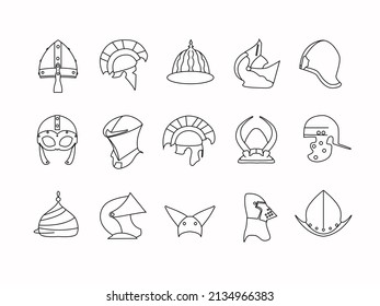 Warriors Knight Helmet Outline Icon Set Collection .ancient Troop Helmet Icon 