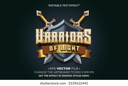 Warriors of light text effect editable vector 3d for game 