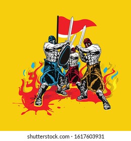 Warriors ready to war -
colorfull vector Illustration