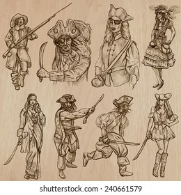 WARRIORS (set no.8) - Collection of an hand drawn vector illustrations. Each drawing comprise three layers of lines, the colored background is isolated. Easy editable in layers and groups.