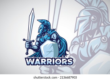 Guerreros Gladiador espartano Esports Equipo deportivo Logo Vector Mascota plantilla de diseño