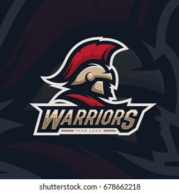 "Warriors" sport team logo design. Spartan warrior illustration. Eps10 vector.